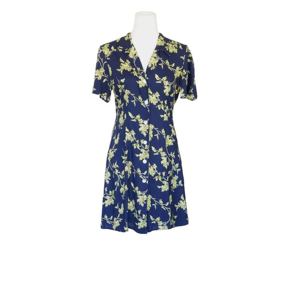 Blue Floral Button Down Dress w/ Waist Tie main image 0